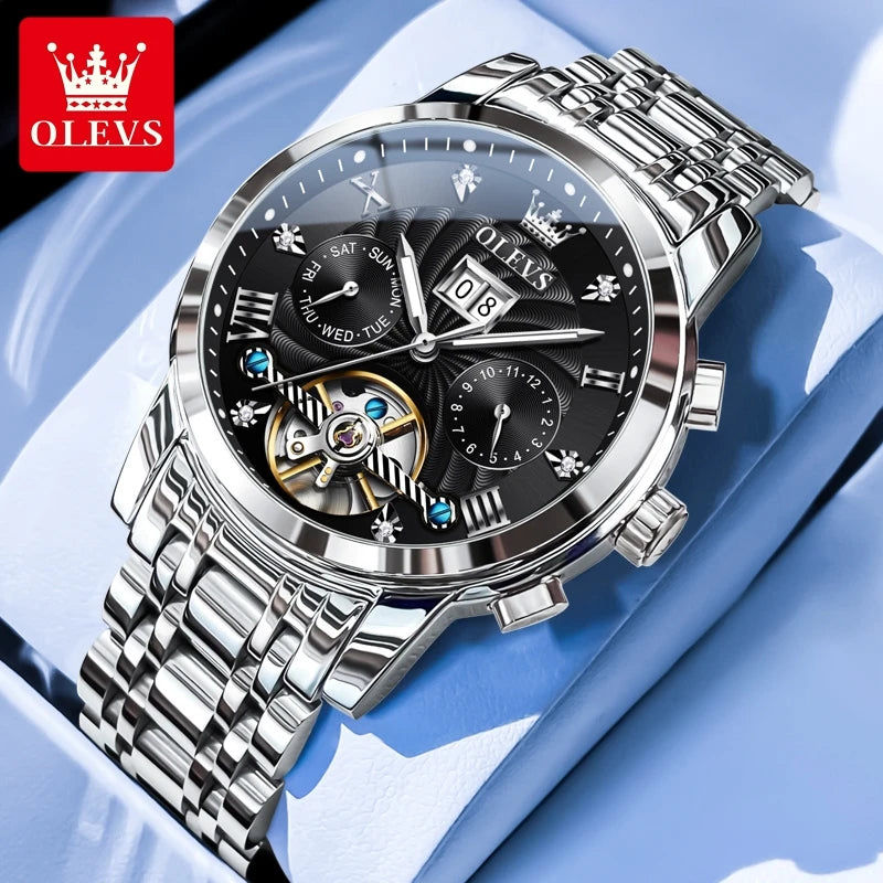 9910 Men's Luxury Automatic Mechanical Watch with Dual Calendar, Waterproof and Luminous Features, Includes Watch Box