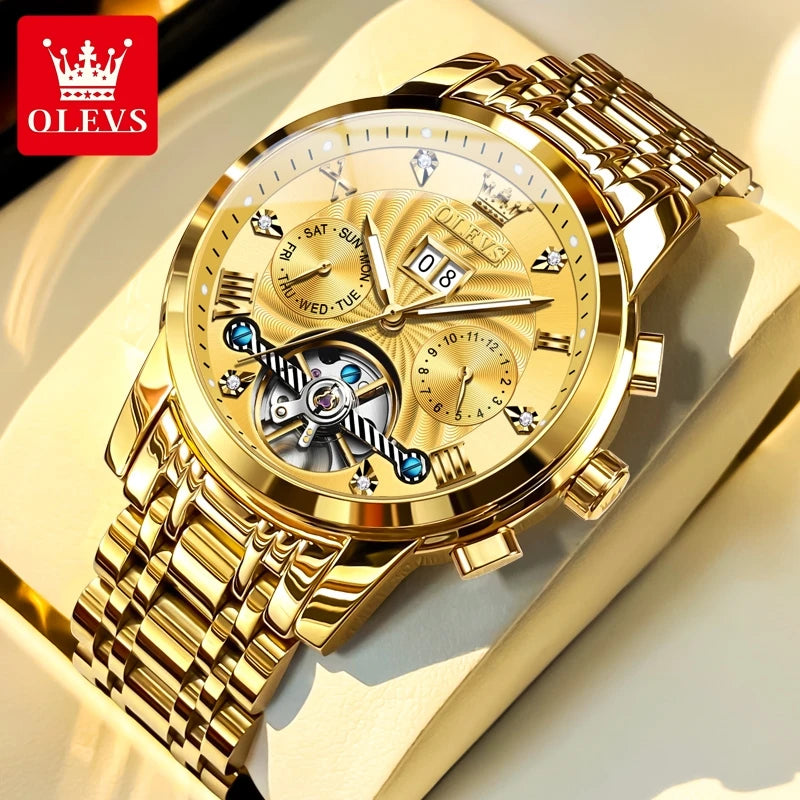 9910 Men's Luxury Automatic Mechanical Watch with Dual Calendar, Waterproof and Luminous Features, Includes Watch Box