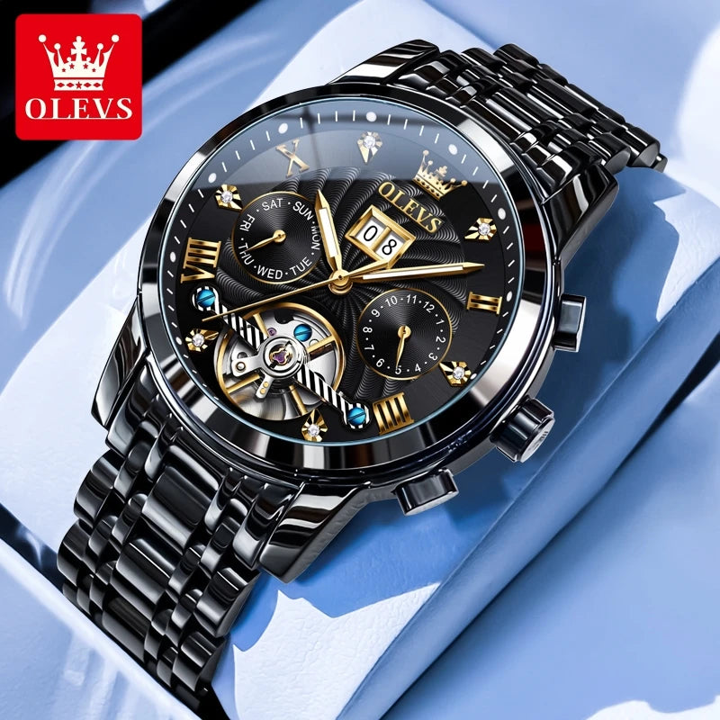 9910 Men's Luxury Automatic Mechanical Watch with Dual Calendar, Waterproof and Luminous Features, Includes Watch Box