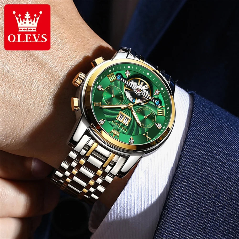9910 Men's Luxury Automatic Mechanical Watch with Dual Calendar, Waterproof and Luminous Features, Includes Watch Box