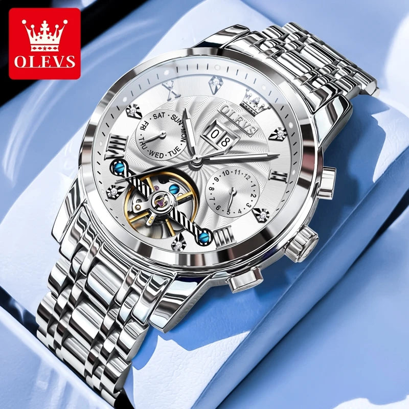 9910 Men's Luxury Automatic Mechanical Watch with Dual Calendar, Waterproof and Luminous Features, Includes Watch Box