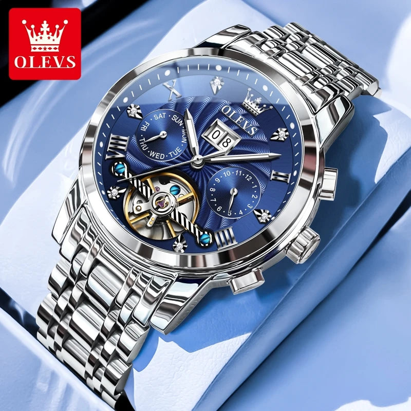 9910 Men's Luxury Automatic Mechanical Watch with Dual Calendar, Waterproof and Luminous Features, Includes Watch Box
