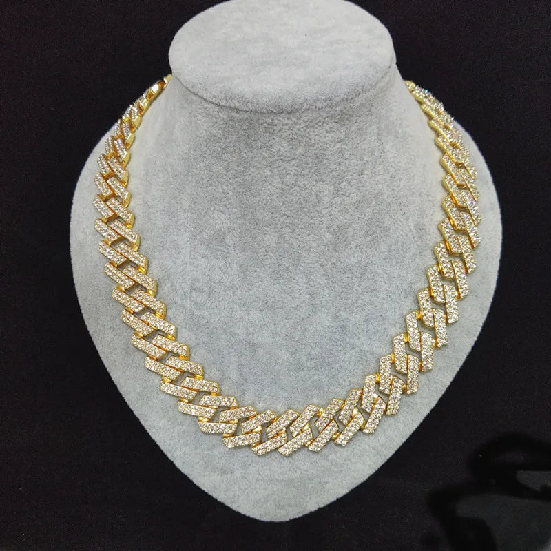 Collar de cadena de Hip Hop de 20mm para hombre, ajuste pavimentado, diamantes de imitación, hip hop masculino, rombos ostentosos, collar de cadenas cubanas, joyería de moda Tu tienda rápida