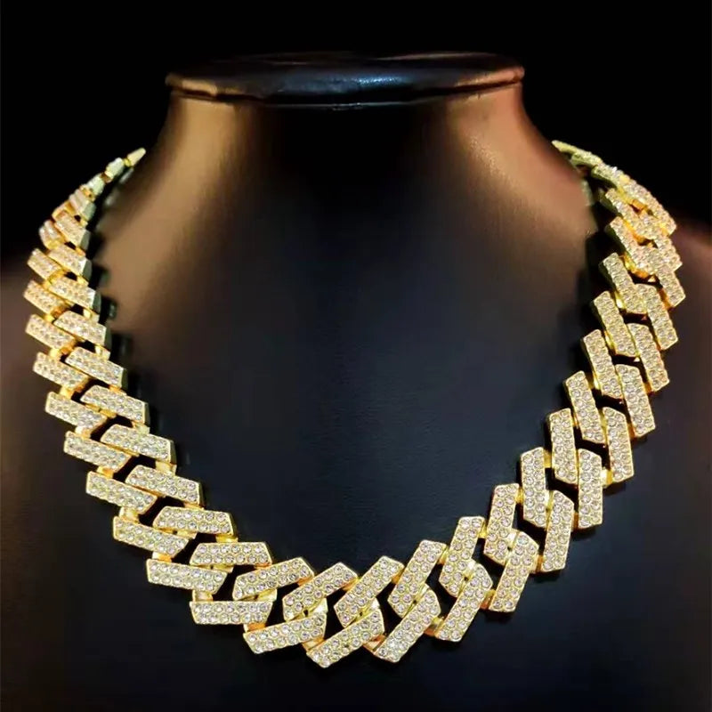 Collar de cadena de Hip Hop de 20mm para hombre, ajuste pavimentado, diamantes de imitación, hip hop masculino, rombos ostentosos, collar de cadenas cubanas, joyería de moda Tu tienda rápida