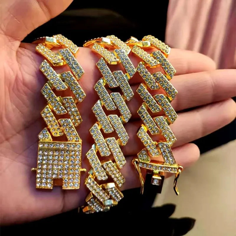 Collar de cadena de Hip Hop de 20mm para hombre, ajuste pavimentado, diamantes de imitación, hip hop masculino, rombos ostentosos, collar de cadenas cubanas, joyería de moda Tu tienda rápida