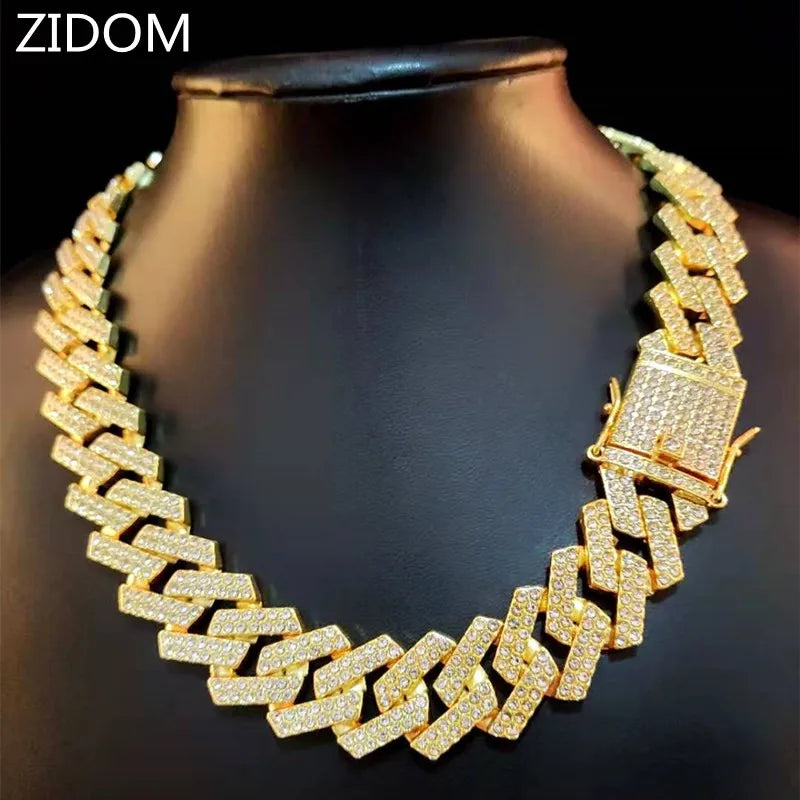 Collar de cadena de Hip Hop de 20mm para hombre, ajuste pavimentado, diamantes de imitación, hip hop masculino, rombos ostentosos, collar de cadenas cubanas, joyería de moda Tu tienda rápida