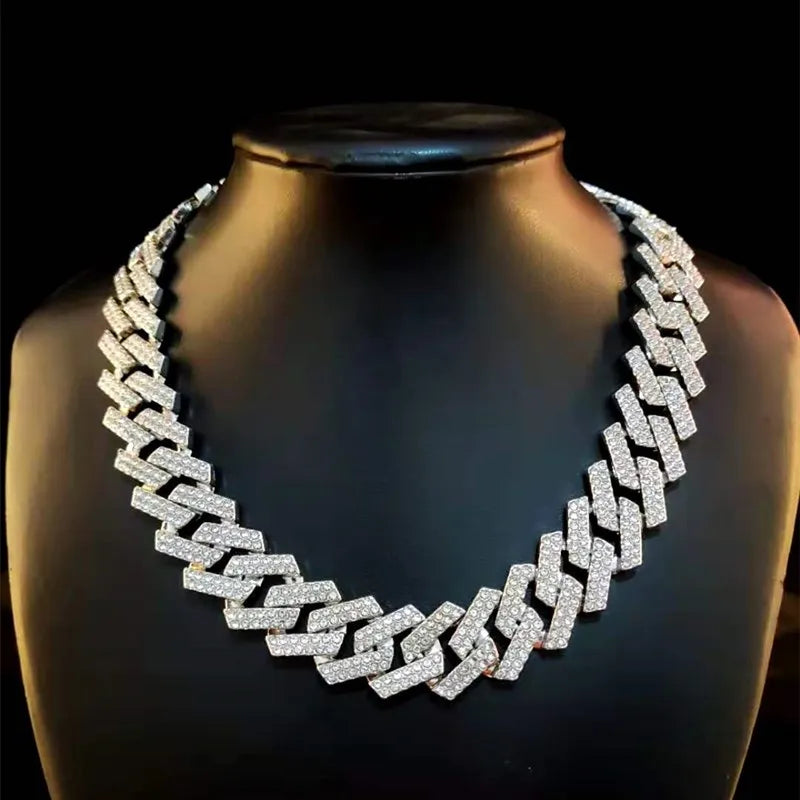 Collar de cadena de Hip Hop de 20mm para hombre, ajuste pavimentado, diamantes de imitación, hip hop masculino, rombos ostentosos, collar de cadenas cubanas, joyería de moda Tu tienda rápida