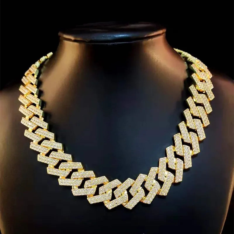 Collar de cadena de Hip Hop de 20mm para hombre, ajuste pavimentado, diamantes de imitación, hip hop masculino, rombos ostentosos, collar de cadenas cubanas, joyería de moda Tu tienda rápida