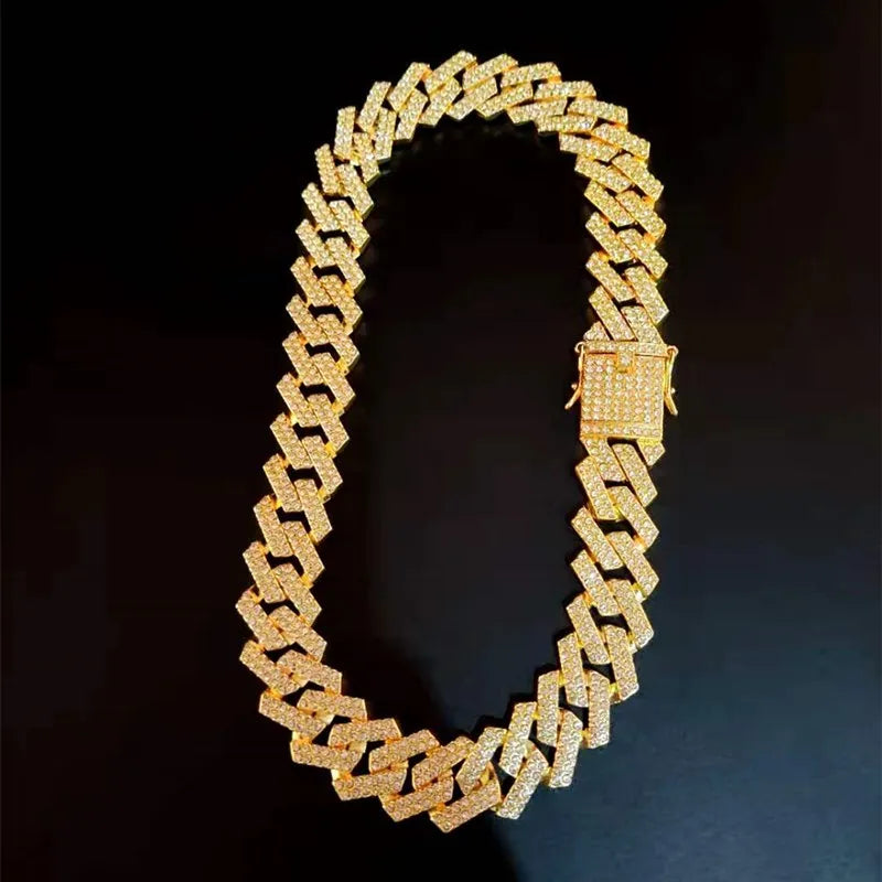 Collar de cadena de Hip Hop de 20mm para hombre, ajuste pavimentado, diamantes de imitación, hip hop masculino, rombos ostentosos, collar de cadenas cubanas, joyería de moda Tu tienda rápida