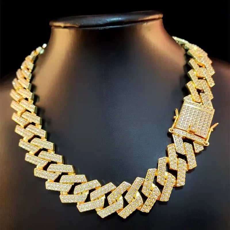 Collar de cadena de Hip Hop de 20mm para hombre, ajuste pavimentado, diamantes de imitación, hip hop masculino, rombos ostentosos, collar de cadenas cubanas, joyería de moda Tu tienda rápida