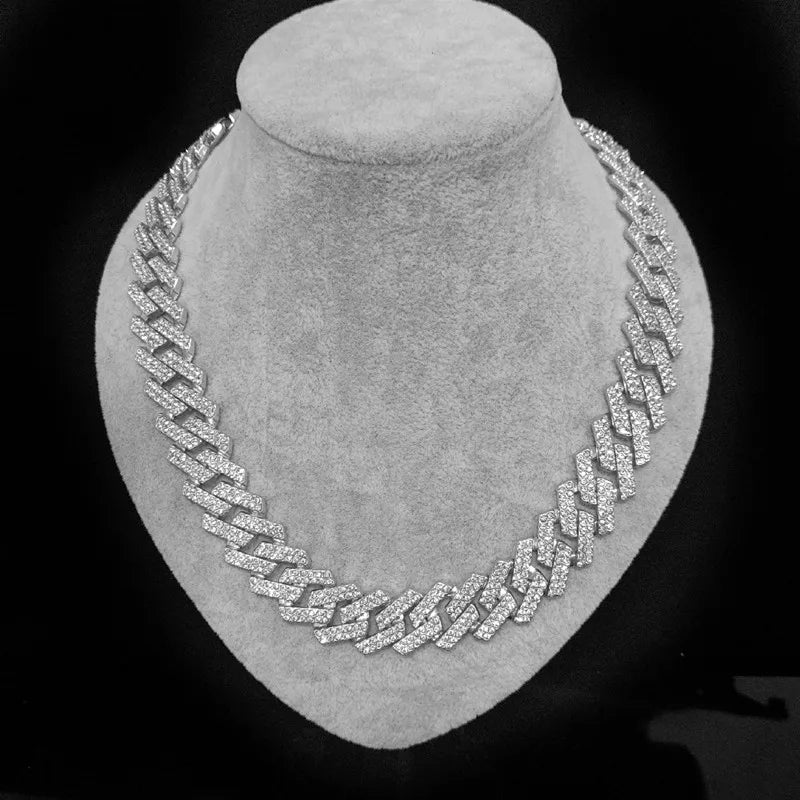 Collar de cadena de Hip Hop de 20mm para hombre, ajuste pavimentado, diamantes de imitación, hip hop masculino, rombos ostentosos, collar de cadenas cubanas, joyería de moda Tu tienda rápida