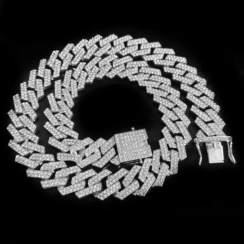 Collar de cadena de Hip Hop de 20mm para hombre, ajuste pavimentado, diamantes de imitación, hip hop masculino, rombos ostentosos, collar de cadenas cubanas, joyería de moda Tu tienda rápida