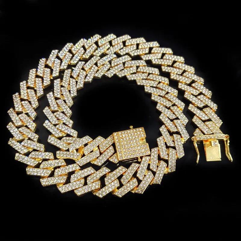 Collar de cadena de Hip Hop de 20mm para hombre, ajuste pavimentado, diamantes de imitación, hip hop masculino, rombos ostentosos, collar de cadenas cubanas, joyería de moda Tu tienda rápida