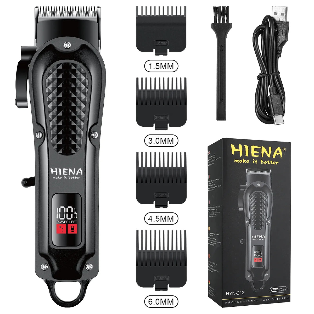 Hiena-cortadora de pelo eléctrica HYN-212 para hombres, herramienta de corte de barba inalámbrica, recargable, potente Tu tienda rápida