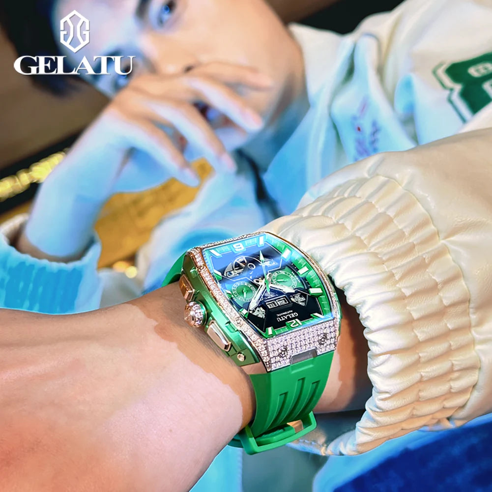 Elevate Your Style with the GELATU Men's Luxury Hollow Automatic Mechanical Watch - Waterproof, Luminous Big Dial Date Timepiece