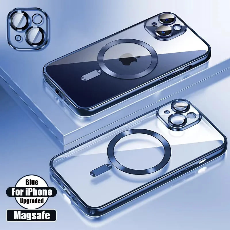 Funda de silicona ultrafina con revestimiento transparente para iPhone 16 15 14 13 12 11 Pro Max 16 Plus Magsafe película de lente magnética cubierta protectora rosa Tu tienda rápida