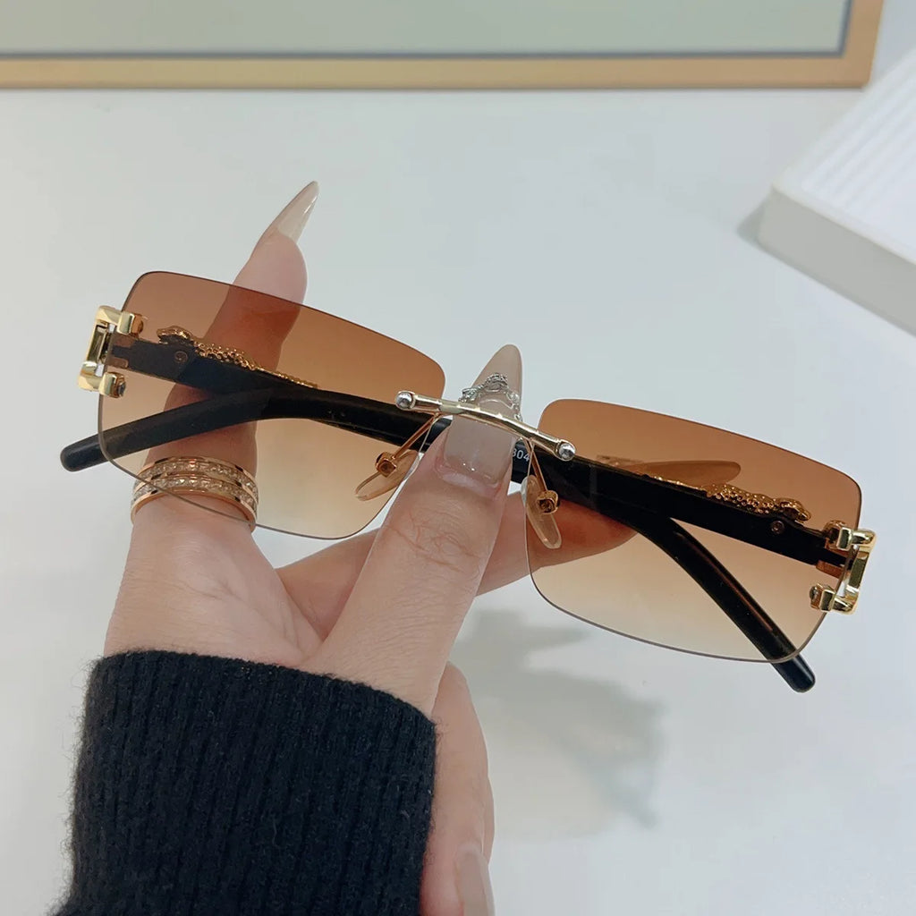 1 unidad de gafas de sol a la moda para hombres y mujeres, gafas de sol rectangulares sin marco personalizadas para la vida diaria, gafas de sol vintage para hombre Tu tienda rápida