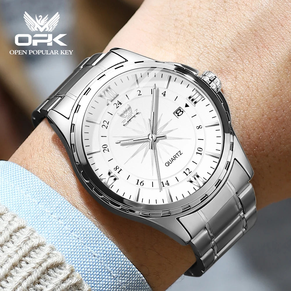 Reloj de cuarzo para hombre con doble calendario y correa de acero marca OPK 6003 Tu tienda rápida