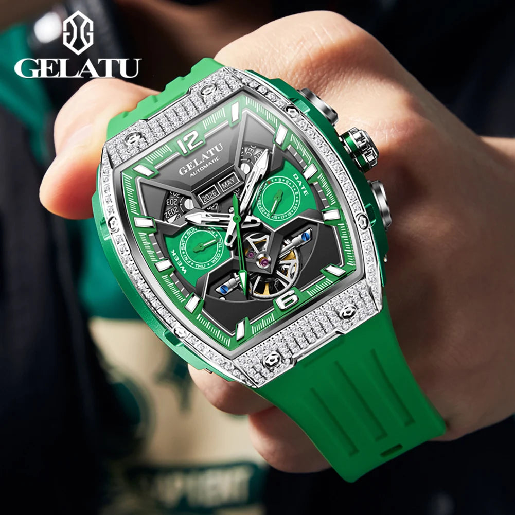Elevate Your Style with the GELATU Men's Luxury Hollow Automatic Mechanical Watch - Waterproof, Luminous Big Dial Date Timepiece