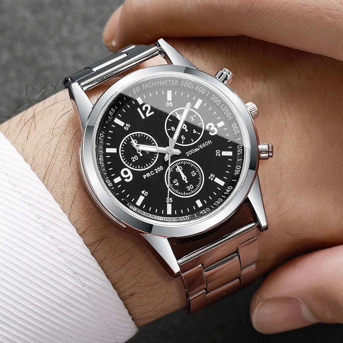 Reloj de cuarzo de negocios para Hombre a la moda, Reloj de pulsera con correa plateada de lujo, Reloj para Hombre (sin caja) Tu tienda rápida