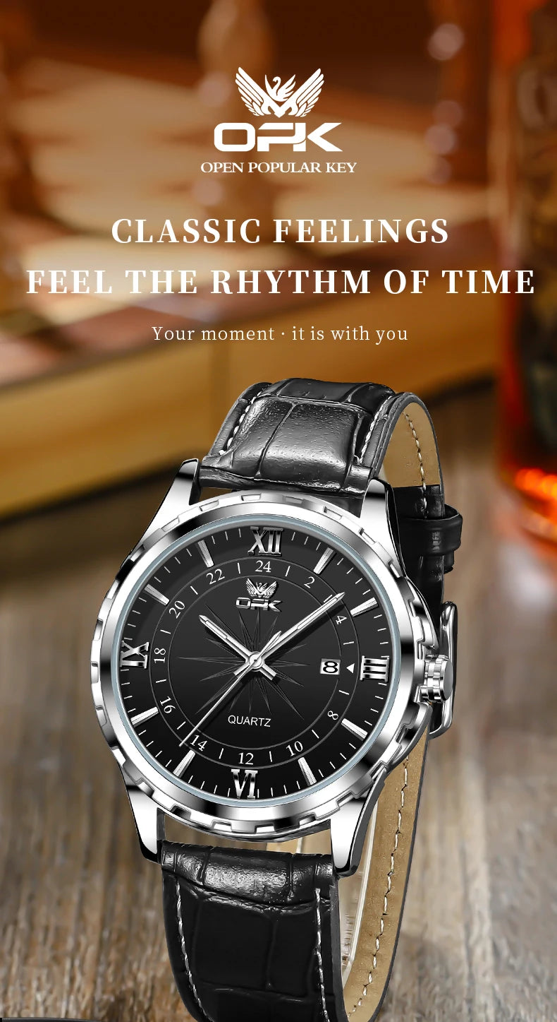 Reloj de cuarzo para hombre con doble calendario y correa de acero marca OPK 6003 Tu tienda rápida