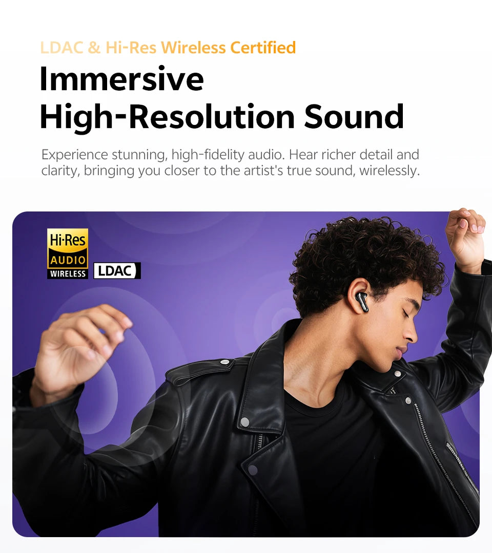 QCY MeloBuds N70 ANC Auriculares inalámbricos Bluetooth 6.0 con cancelación de ruido adaptativa, audio LDAC de alta resolución, 6 micrófonos, 50 horas de reproducción, carga inalámbrica, detección intraaural Tu tienda rápida