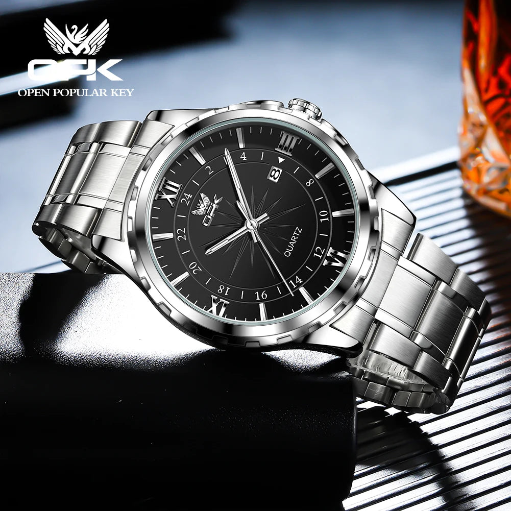 Reloj de cuarzo para hombre con doble calendario y correa de acero marca OPK 6003 Tu tienda rápida