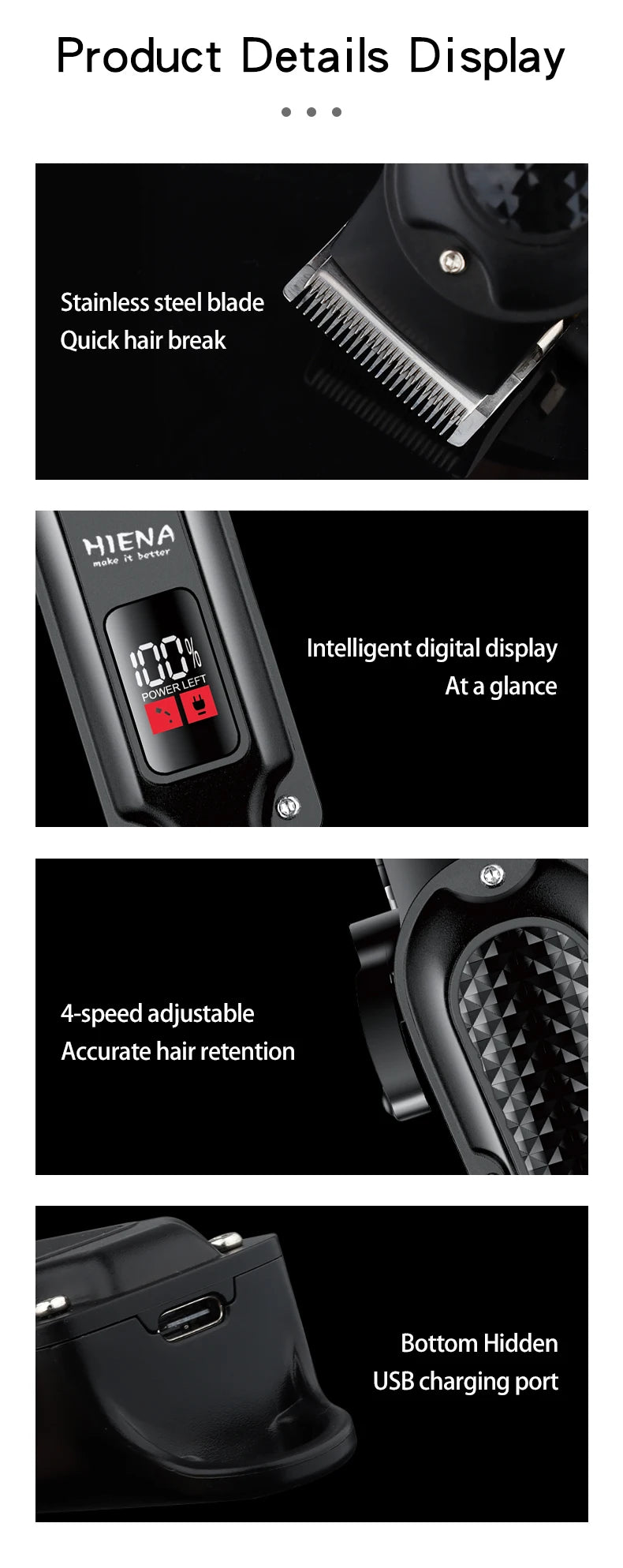 Hiena-cortadora de pelo eléctrica HYN-212 para hombres, herramienta de corte de barba inalámbrica, recargable, potente Tu tienda rápida