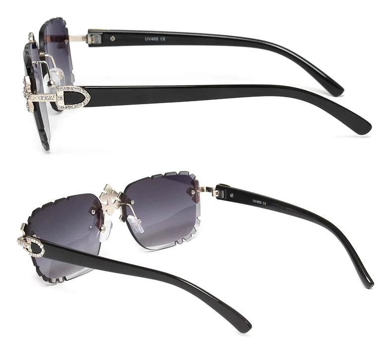 2025 gafas de sol cuadradas sin montura a la moda para mujer, montura de Metal con diamantes cruzados, gafas de lujo con lentes cortados UV400, gafas de sol Tu tienda rápida