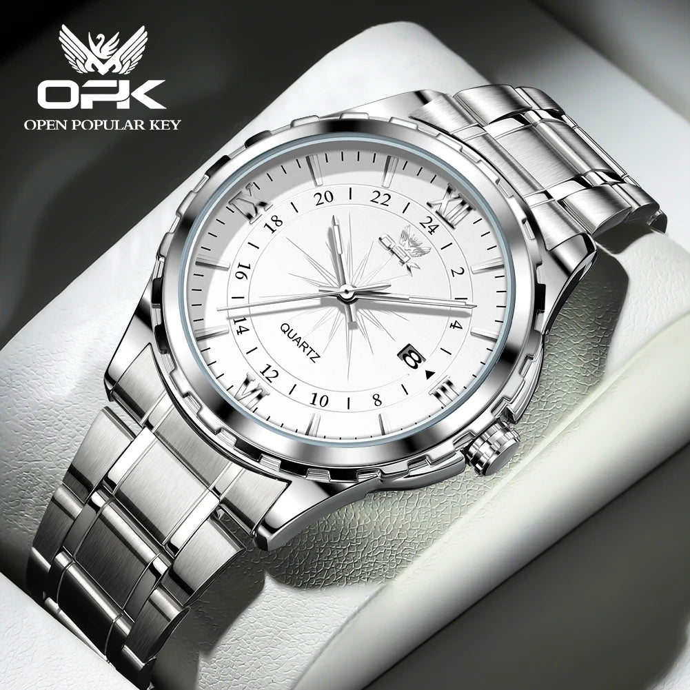 Reloj de cuarzo para hombre con doble calendario y correa de acero marca OPK 6003 Tu tienda rápida
