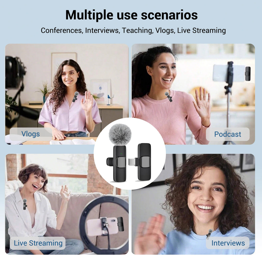 Micrófono Lavalier Inalámbrico Profesional con Puerto Tipo-C para Teléfonos Inteligentes, Computadoras, Tabletas, Conexión Plug and Play Tu tienda rápida