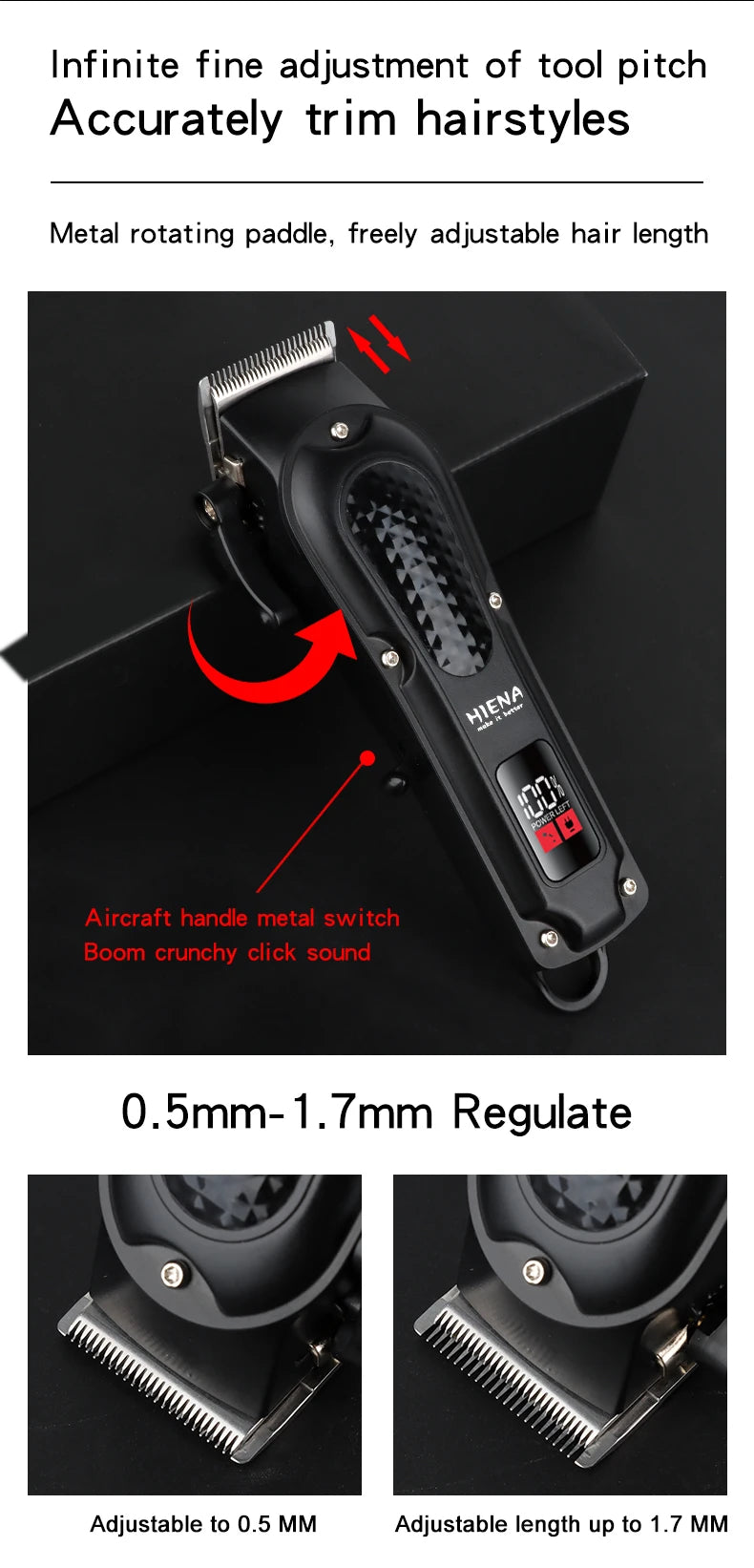 Hiena-cortadora de pelo eléctrica HYN-212 para hombres, herramienta de corte de barba inalámbrica, recargable, potente Tu tienda rápida