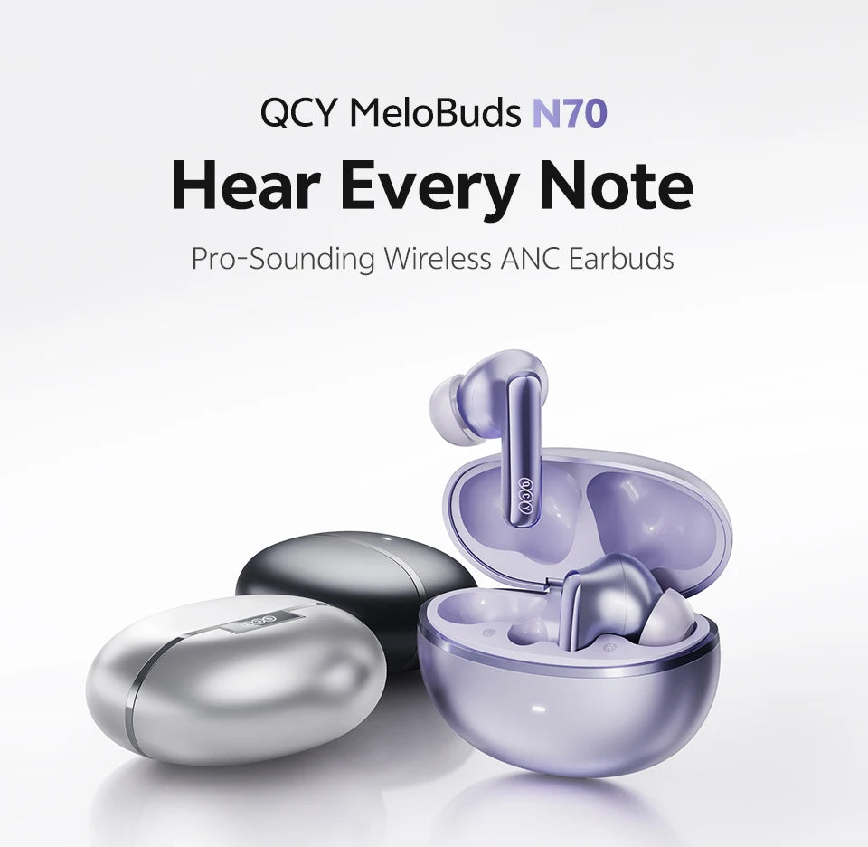 QCY MeloBuds N70 ANC Auriculares inalámbricos Bluetooth 6.0 con cancelación de ruido adaptativa, audio LDAC de alta resolución, 6 micrófonos, 50 horas de reproducción, carga inalámbrica, detección intraaural Tu tienda rápida