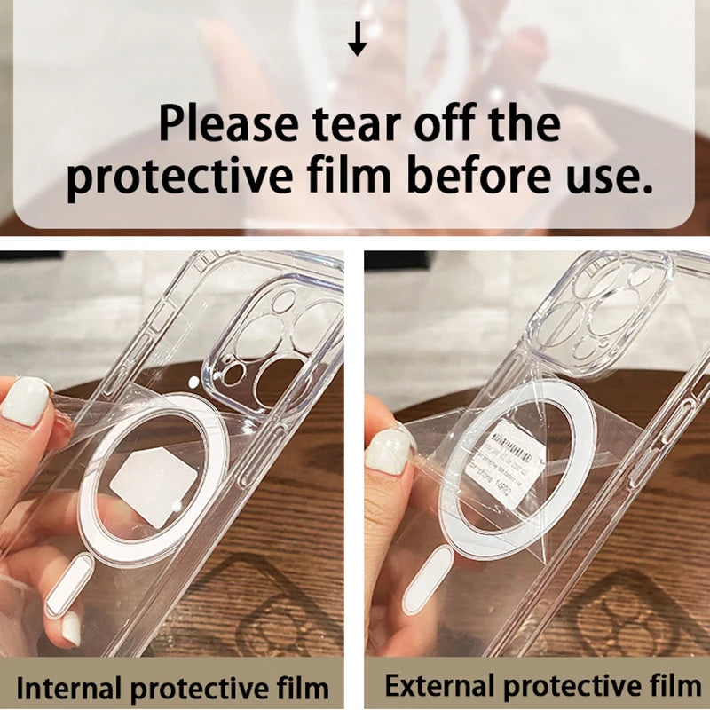 Para Magesafe funda de carga inalámbrica transparente magnética para iPhone 11 12 13 14 15 16 17 Air Pro Max Plus Mini cubierta de PC a prueba de golpes Tu tienda rápida