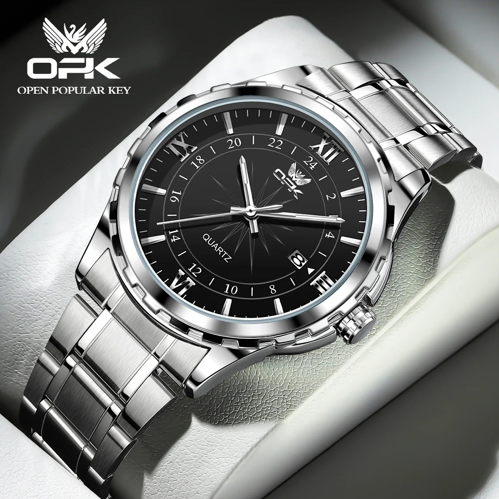 Reloj de cuarzo para hombre con doble calendario y correa de acero marca OPK 6003 Tu tienda rápida