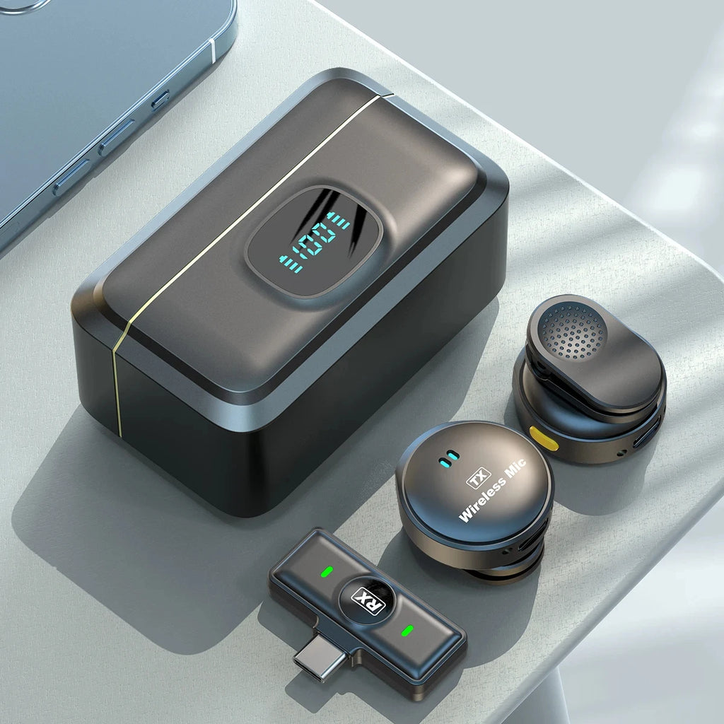 Micrófono Lavalier micrófono inalámbrico de 2,4 GHz micrófono de succión magnética con estuche de carga para grabación de vídeo Plug and Play Tu tienda rápida