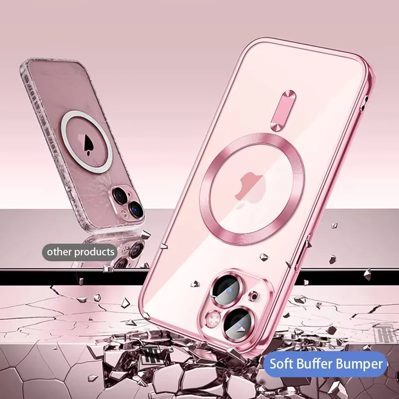 Funda de silicona ultrafina con revestimiento transparente para iPhone 16 15 14 13 12 11 Pro Max 16 Plus Magsafe película de lente magnética cubierta protectora rosa Tu tienda rápida