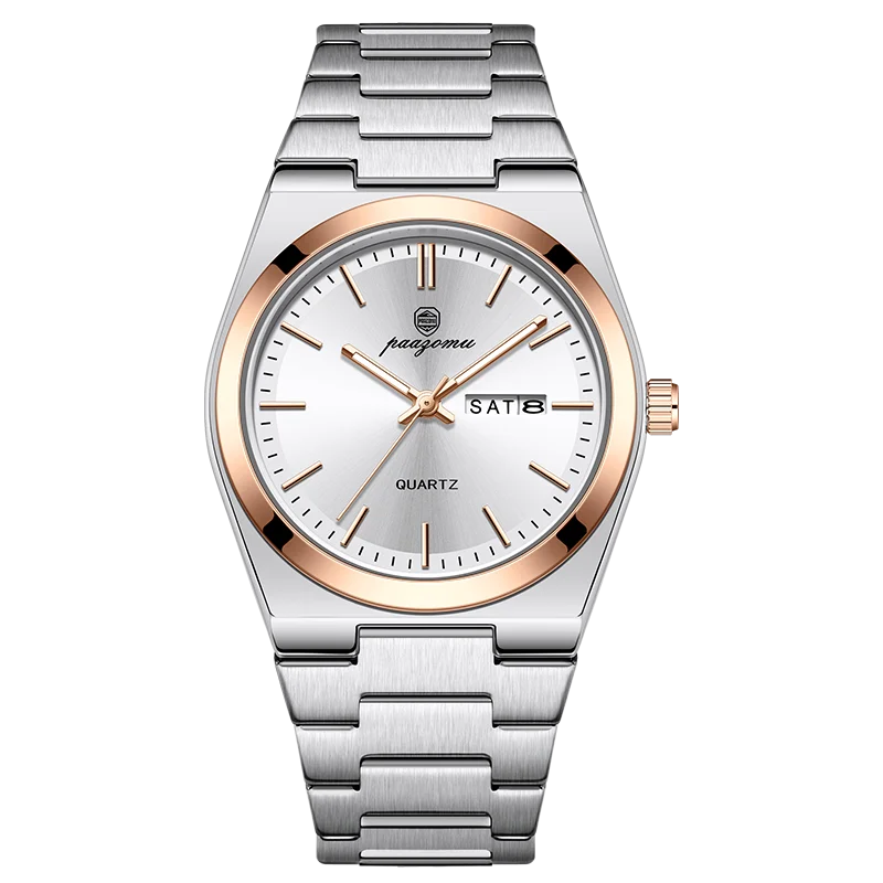 Reloj de pulsera PAAZOMU de cuarzo de lujo para hombre, relojes deportivos para hombre, Reloj luminoso resistente al agua con fecha y semana, Reloj de acero inoxidable para hombre + caja Tu tienda rápida