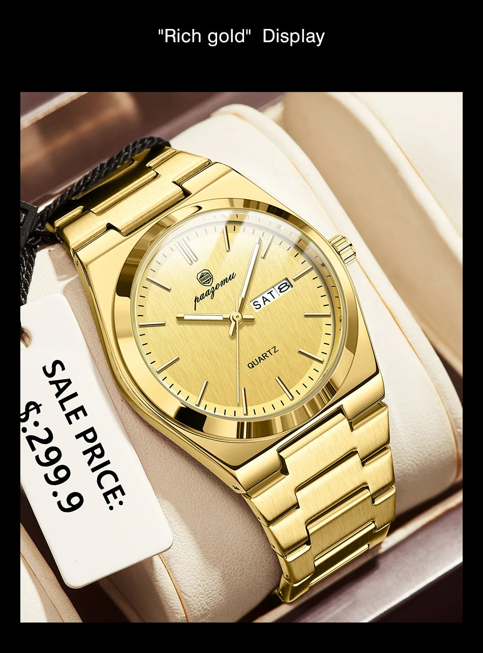Reloj de pulsera PAAZOMU de cuarzo de lujo para hombre, relojes deportivos para hombre, Reloj luminoso resistente al agua con fecha y semana, Reloj de acero inoxidable para hombre + caja Tu tienda rápida