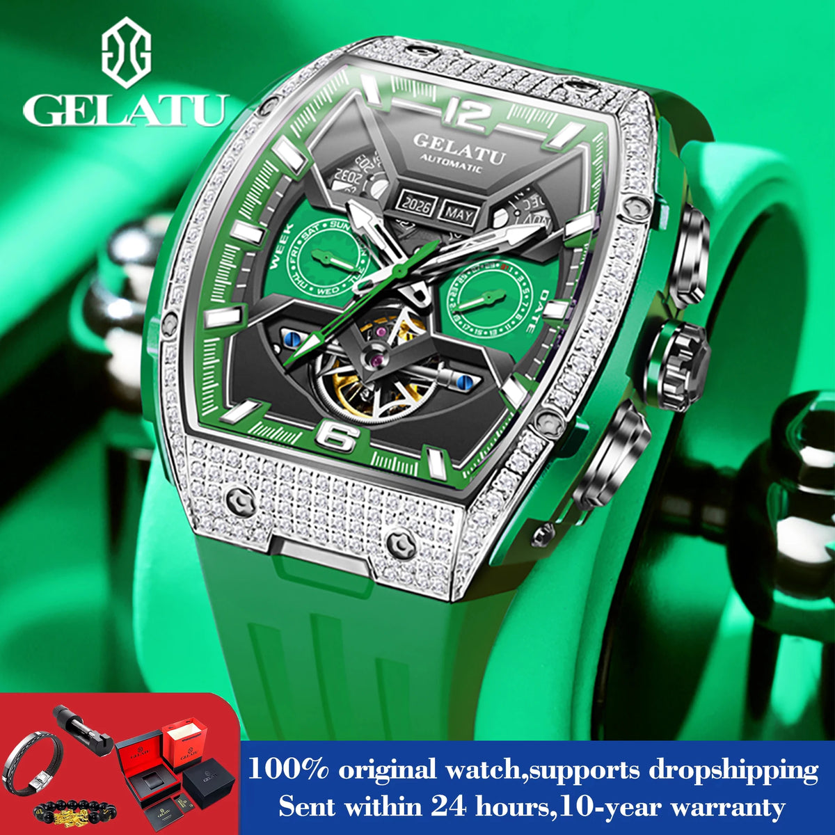 Elevate Your Style with the GELATU Men's Luxury Hollow Automatic Mechanical Watch - Waterproof, Luminous Big Dial Date Timepiece