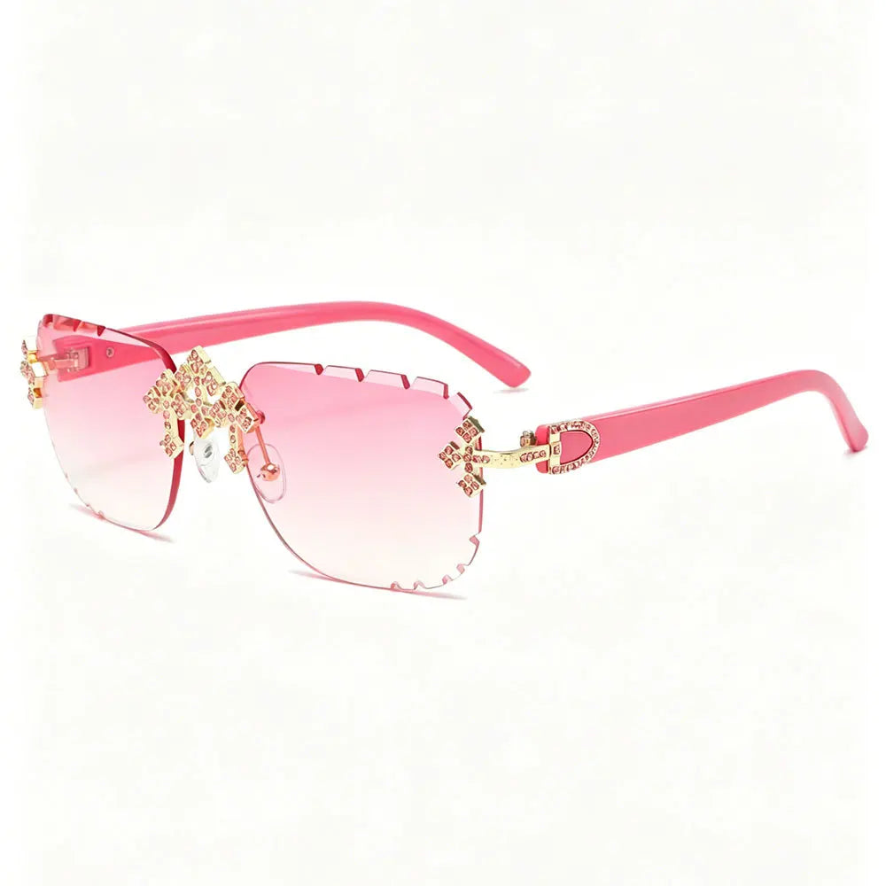 2025 gafas de sol cuadradas sin montura a la moda para mujer, montura de Metal con diamantes cruzados, gafas de lujo con lentes cortados UV400, gafas de sol Tu tienda rápida
