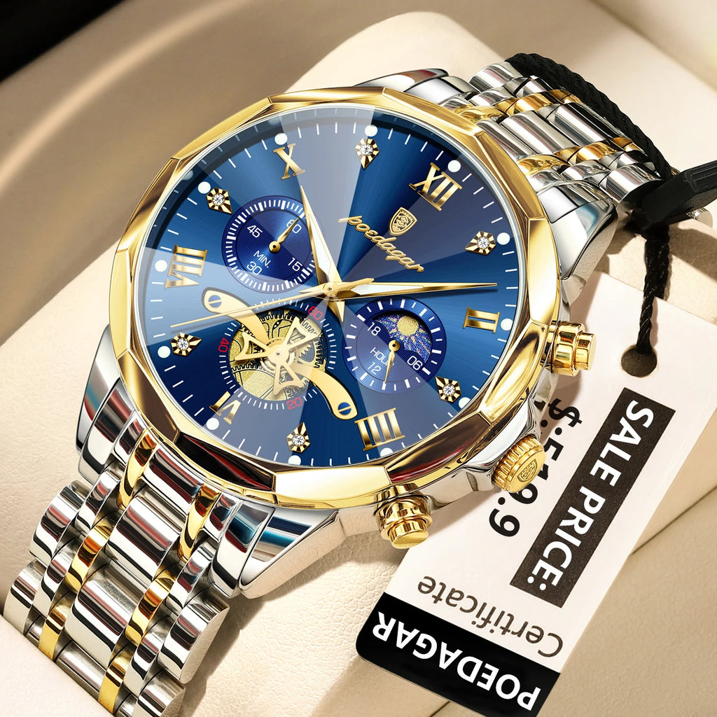 Elevate Your Style with the Luxury Men's Waterproof Chronograph Watch Featuring a Luminous Dial and Durable Stainless Steel Design