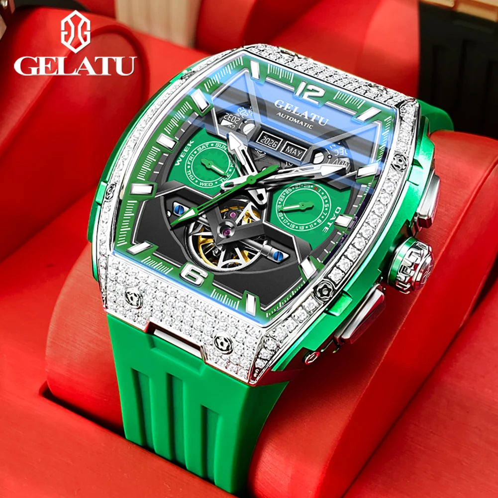 Elevate Your Style with the GELATU Men's Luxury Hollow Automatic Mechanical Watch - Waterproof, Luminous Big Dial Date Timepiece