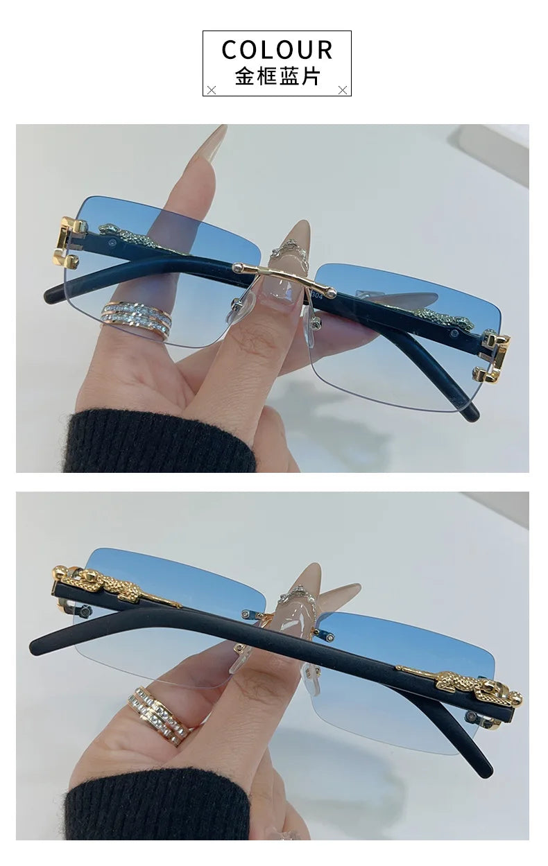 1 unidad de gafas de sol a la moda para hombres y mujeres, gafas de sol rectangulares sin marco personalizadas para la vida diaria, gafas de sol vintage para hombre Tu tienda rápida