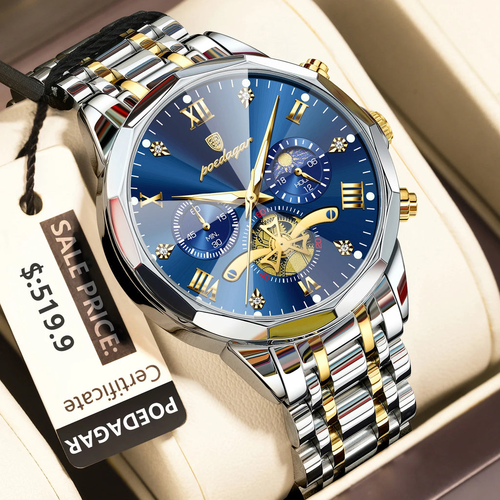Elevate Your Style with the Luxury Men's Waterproof Chronograph Watch Featuring a Luminous Dial and Durable Stainless Steel Design
