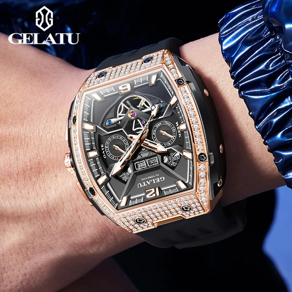 Elevate Your Style with the GELATU Men's Luxury Hollow Automatic Mechanical Watch - Waterproof, Luminous Big Dial Date Timepiece