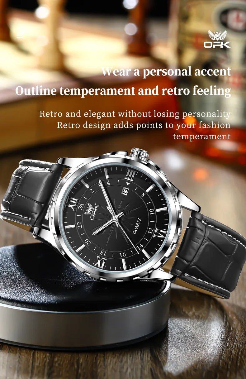 Reloj de cuarzo para hombre con doble calendario y correa de acero marca OPK 6003 Tu tienda rápida