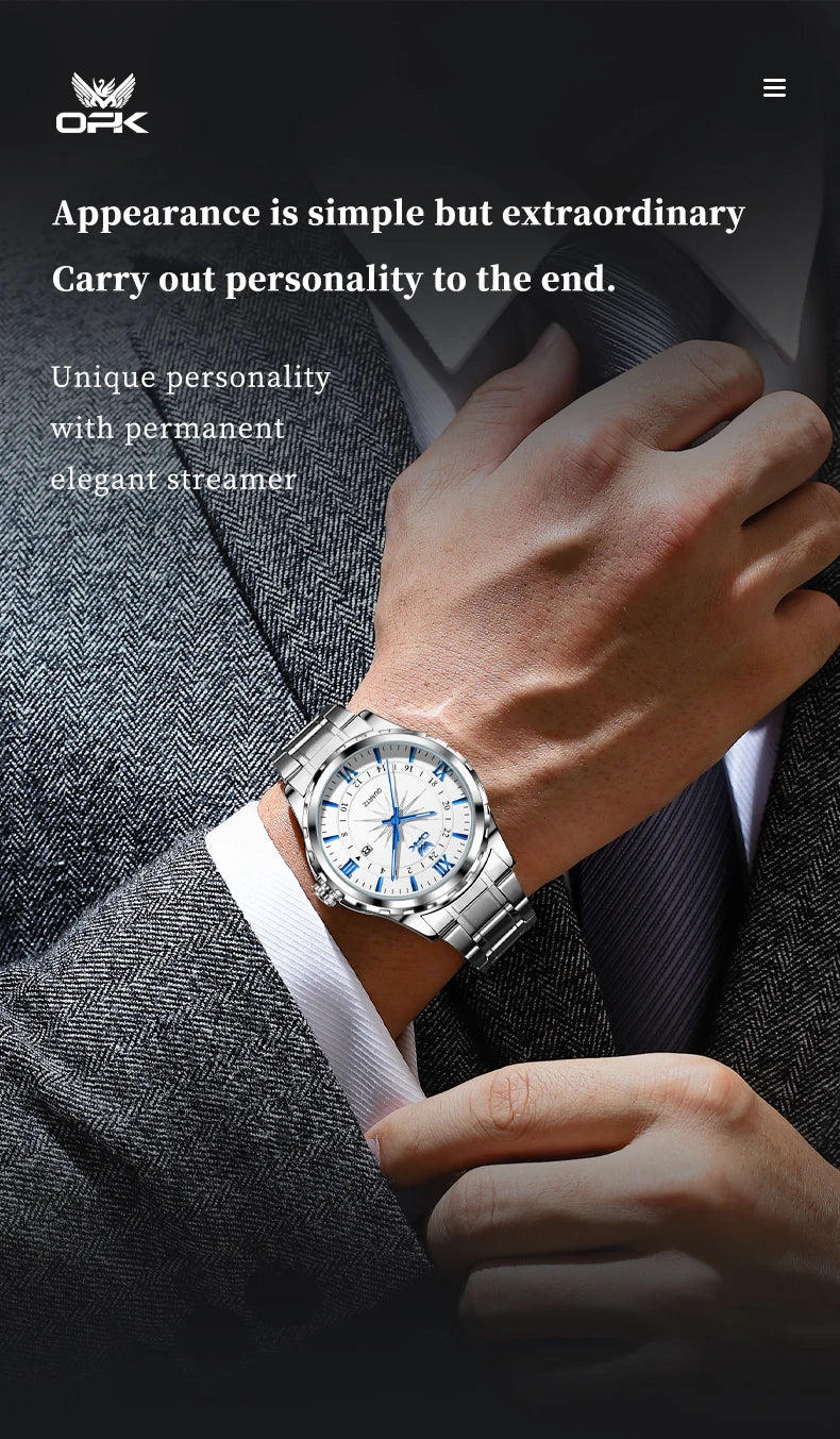 Reloj de cuarzo para hombre con doble calendario y correa de acero marca OPK 6003 Tu tienda rápida
