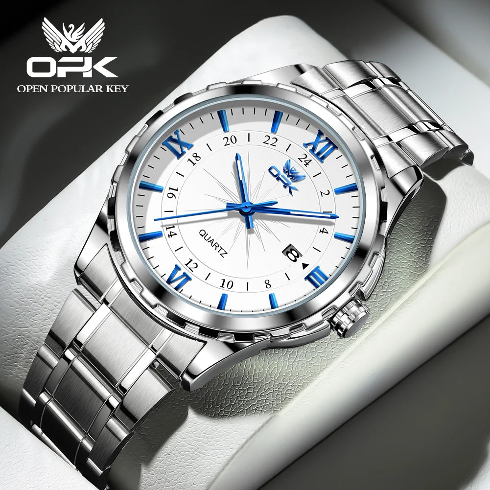 Reloj de cuarzo para hombre con doble calendario y correa de acero marca OPK 6003 Tu tienda rápida