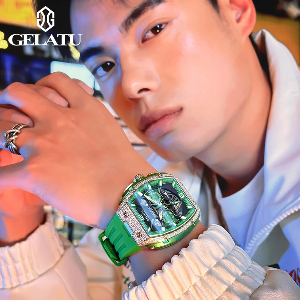 Elevate Your Style with the GELATU Men's Luxury Hollow Automatic Mechanical Watch - Waterproof, Luminous Big Dial Date Timepiece